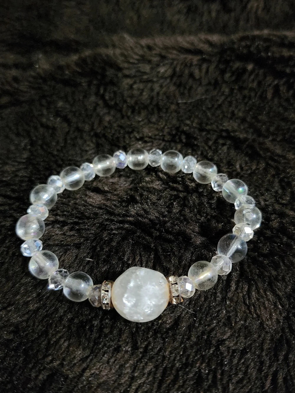 Clear Crystal and Pearl Stretch Bracelet Set - White/Clear